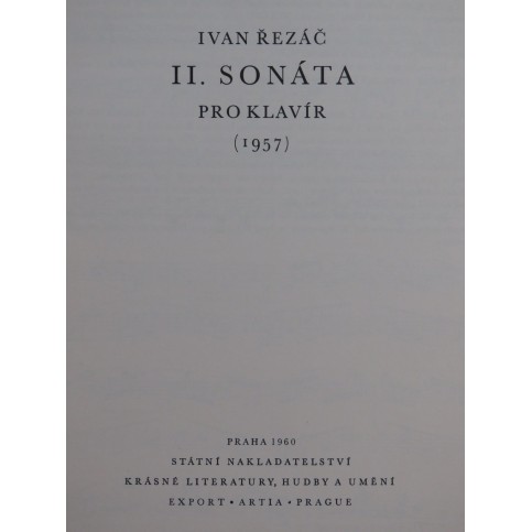 REZÁC Ivan Sonate No 2 Piano 1960