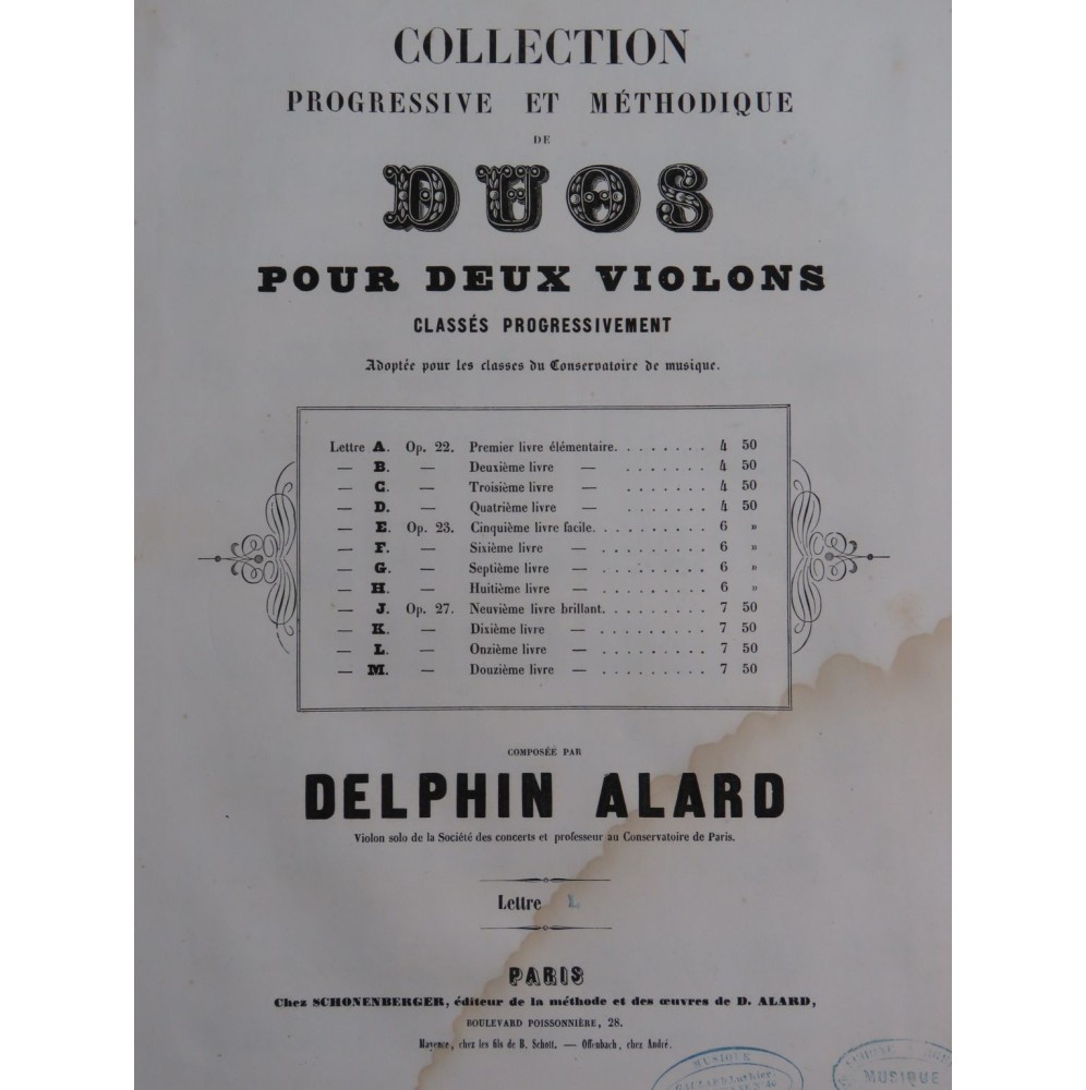 ALARD Delphin Duo No 11 pour deux Violons ca1850