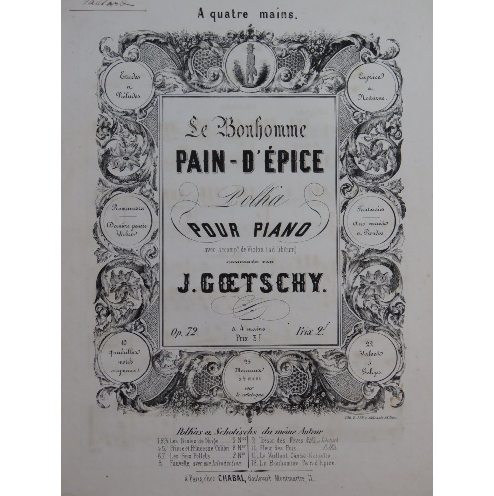 GOETSCHY J. Le Bon Homme Piano 4 mains ca1840