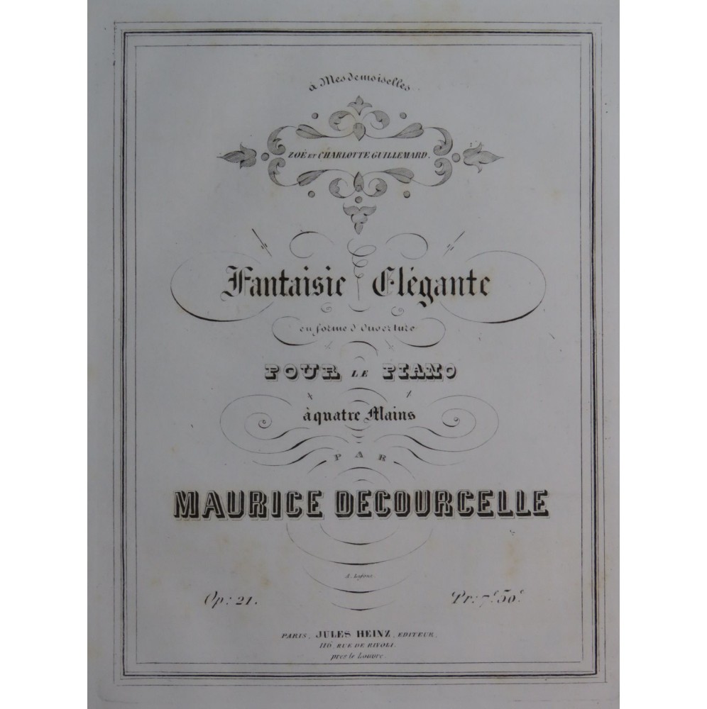 DECOURCELLE Maurice Fantaisie Élégante op 21 Piano 4 mains ca1850