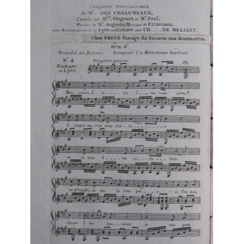 GAVEAUX Pierre Monsieur Deschalumeaux No 4 Chant Guitare ca1810