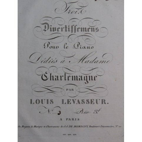 LEVASSEUR Louis Divertissement No 3 Piano ca1820