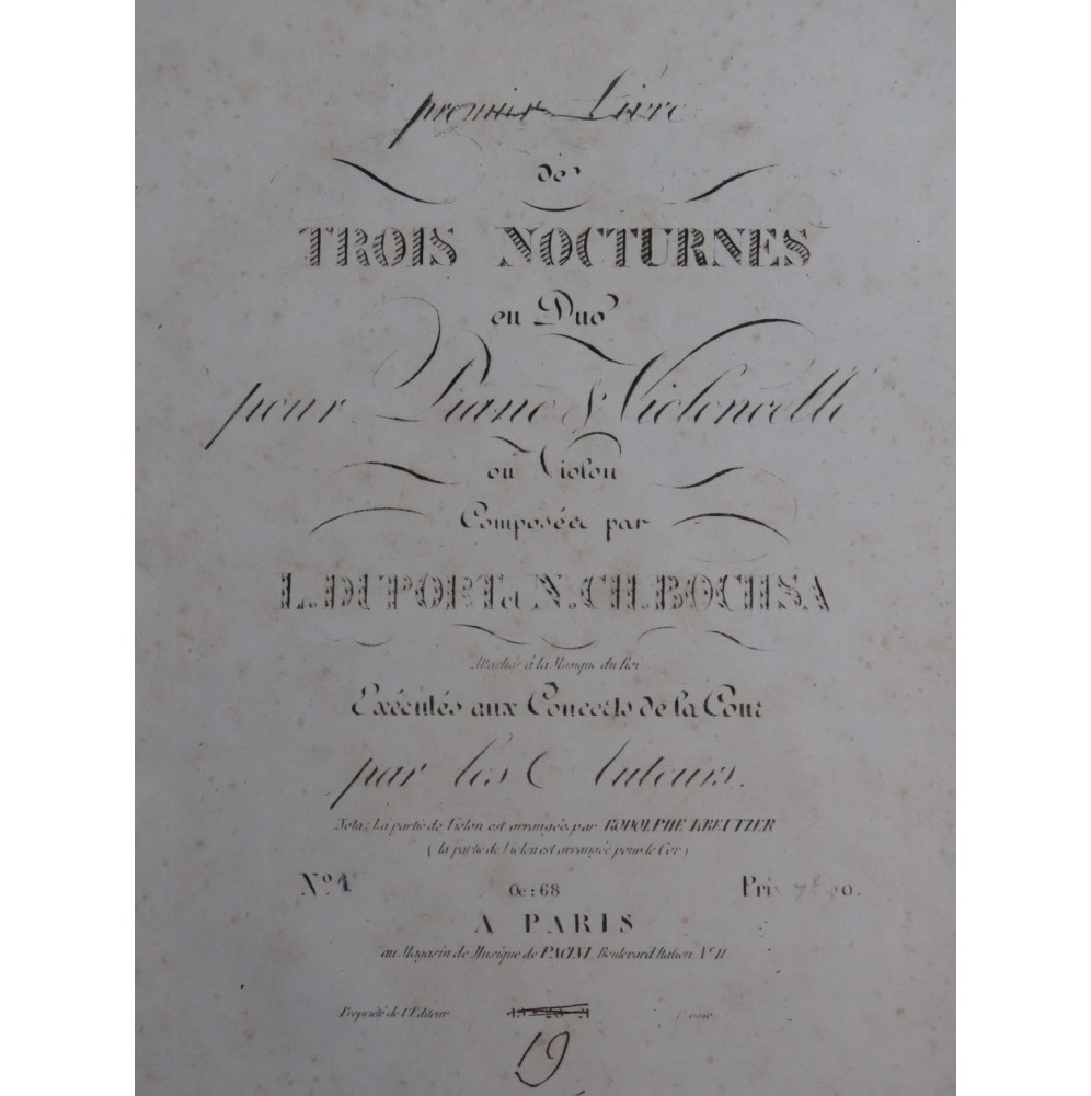 BOCHSA N. Ch. DUPORT L. Nocturne No 1 Piano Violon ou Violoncelle ca1830