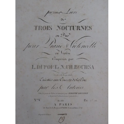 BOCHSA N. Ch. DUPORT L. Nocturne No 1 Piano Violon ou Violoncelle ca1830