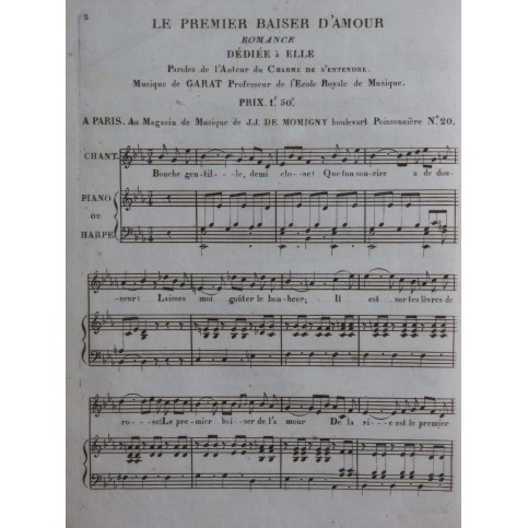 GARAT Le premier baiser d'amour Chant Piano ou Harpe ca1820