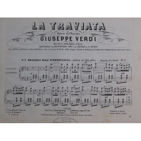 VERDI GIuseppe La Traviata No 3 Piano ca1853