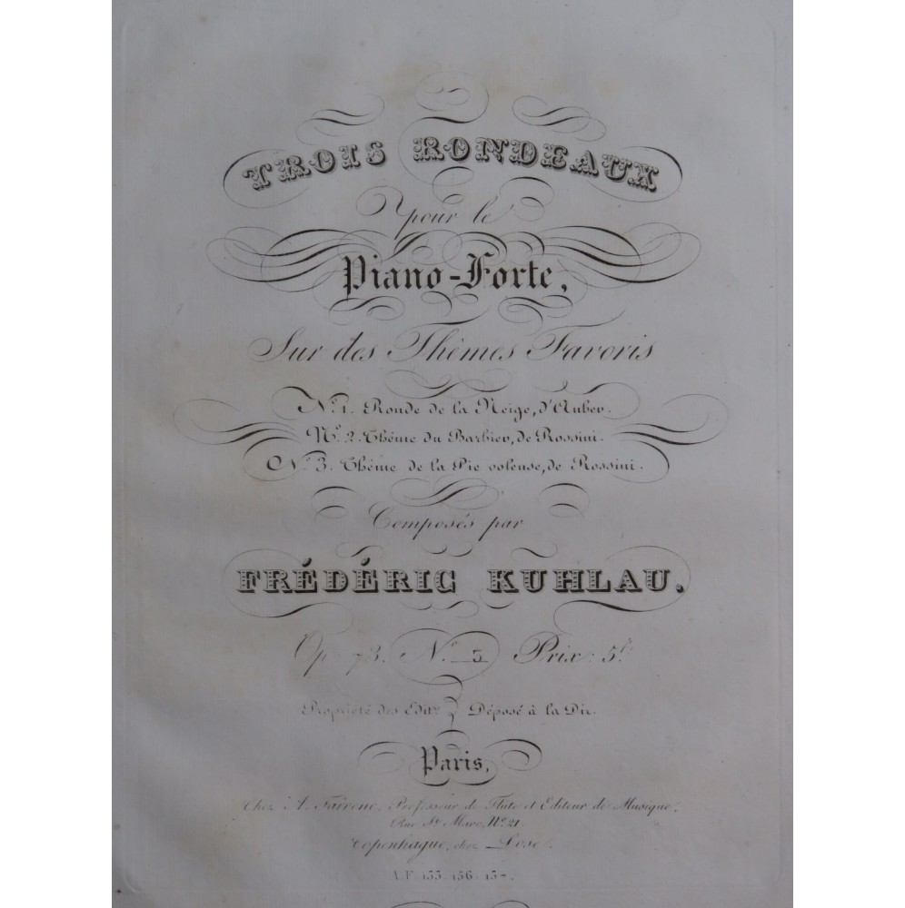 KUHLAU Frédéric Rondo Thème de la Pie Voleuse Rossini op 73 Piano ca1827