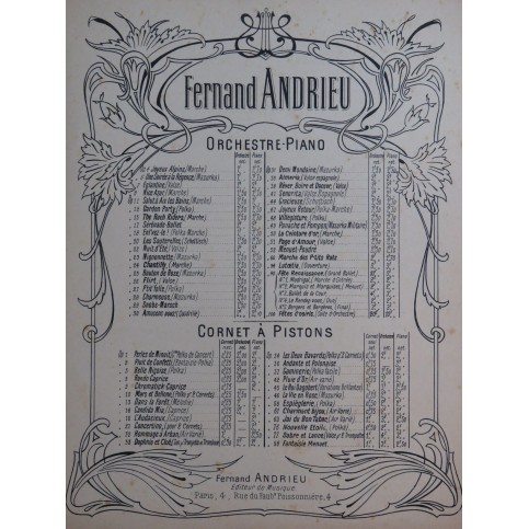 ANDRIEU Fernand Fantaisie Menuet op 98 Piano Cornet 1939