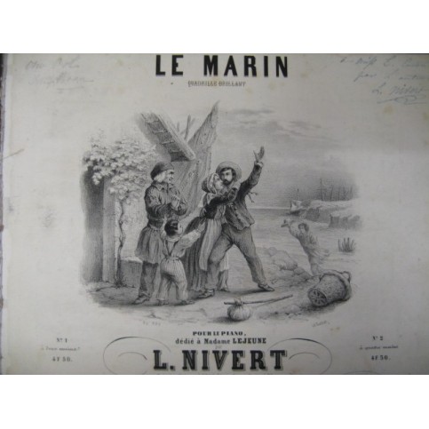NIVERT L. Le Marin Quadrille Brillant Dédicace Piano ca1845