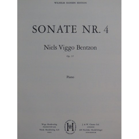 BENTZON Niels Viggo Sonate No 4 op 57 Piano 1957