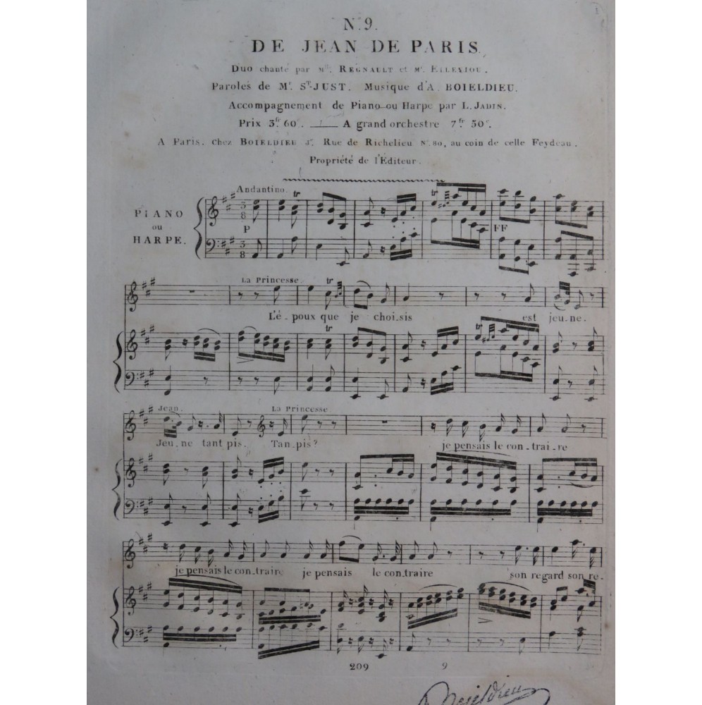 BOIELDIEU Adrien Jean de Paris No 9 Chant Piano ou Harpe ca1820