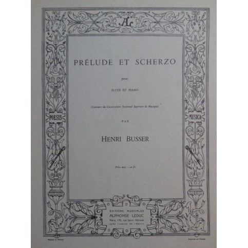 BUSSER Henri Prélude et Scherzo Piano Flûte 1960