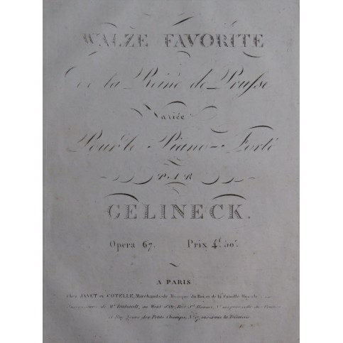 GELINEK Joseph Valse Favorite Reine de Prusse op 67  Piano ca1815