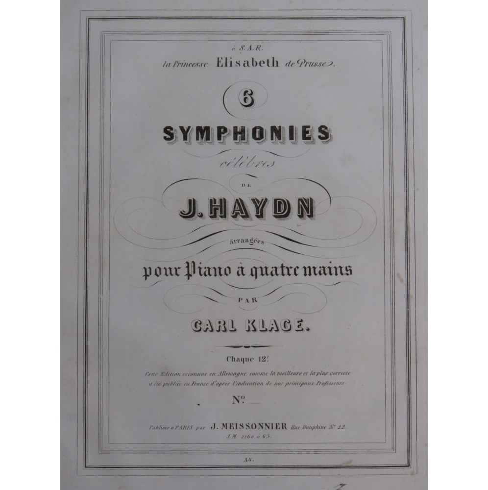 HAYDN Joseph Symphonie No 3 Piano 4 mains ca1845