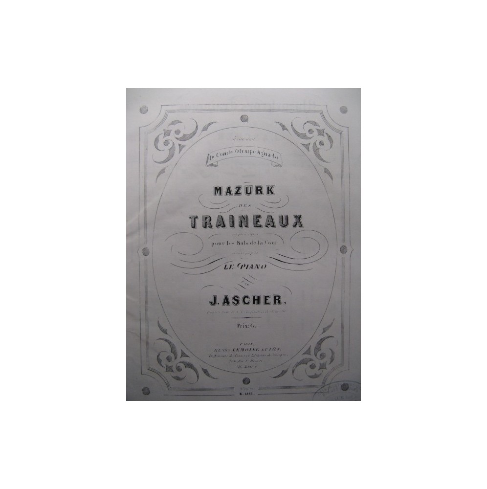 ASCHER Joseph Mazurk des Traineaux Piano ca1850