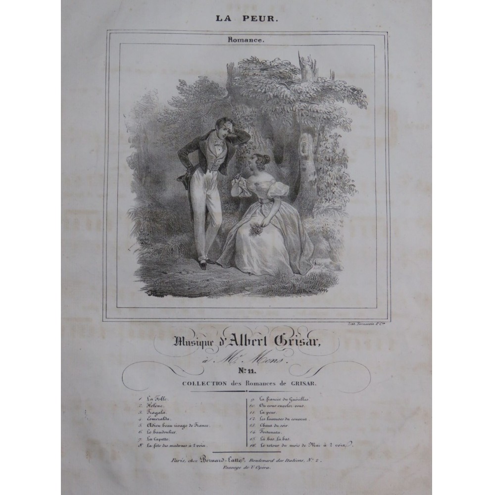 GRISAR Albert La Peur Chant Piano ca1840