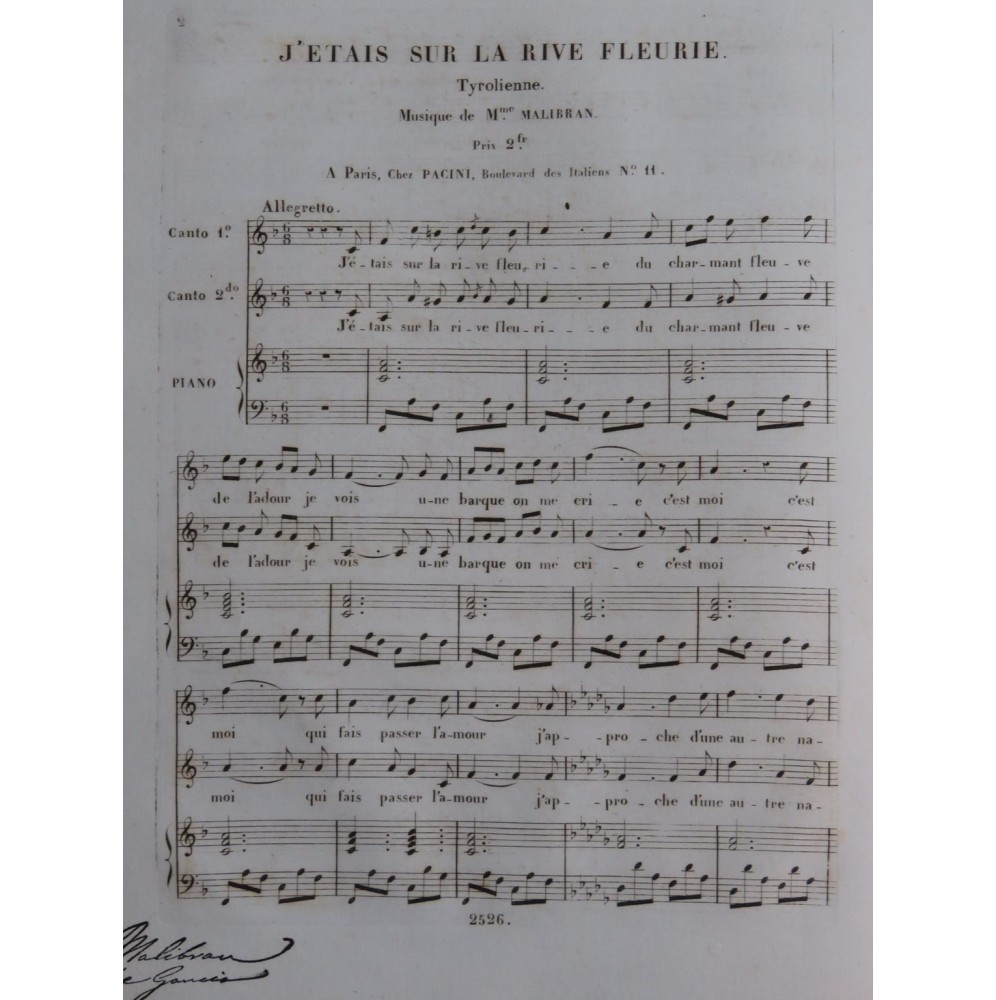 MALIBRAN Marie J'étais sur la rive fleurie Chant Piano ca1830