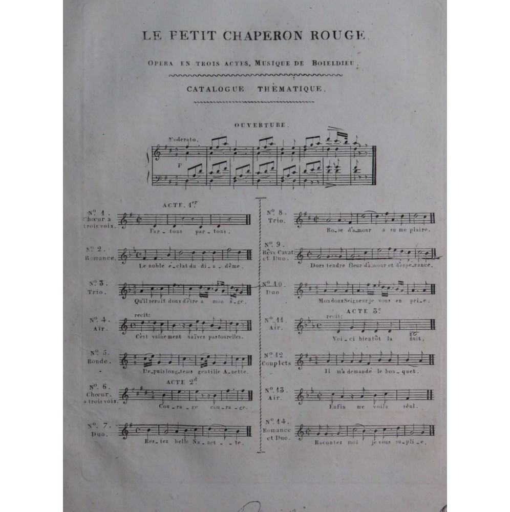 BOIELDIEU Adrien Le Petit Chaperon Rouge No 2 Chant Piano ca1820