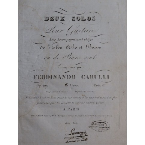 CARULLI Ferdinando Solo No 2 op 207 Guitare Piano ou Cordes 1825