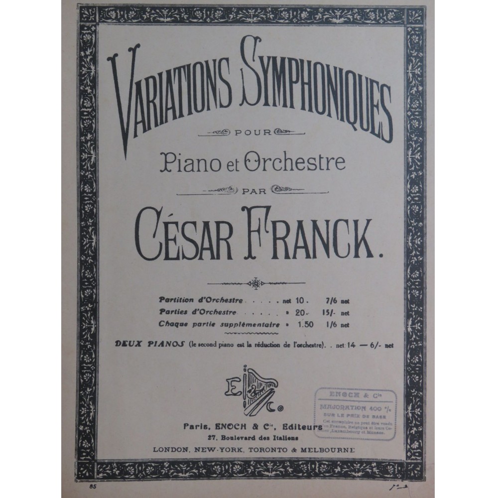 FRANCK César Variations Symphoniques 2 Pianos 4 mains 1926