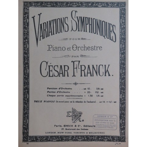 FRANCK César Variations Symphoniques 2 Pianos 4 mains 1926