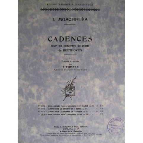 MOSCHELES I. Cadences Beethoven op 58 Piano