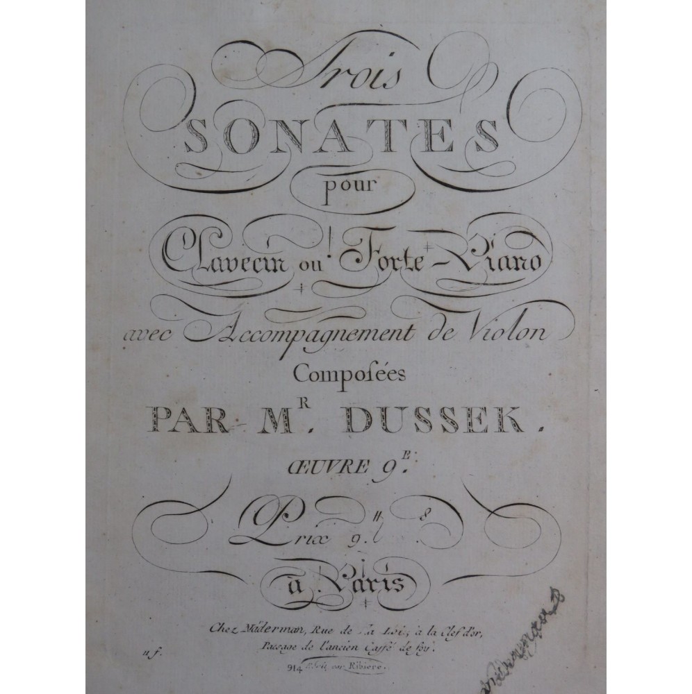 DUSSEK J. L. Trois Sonates op 9 Clavecin ou Piano ca1800