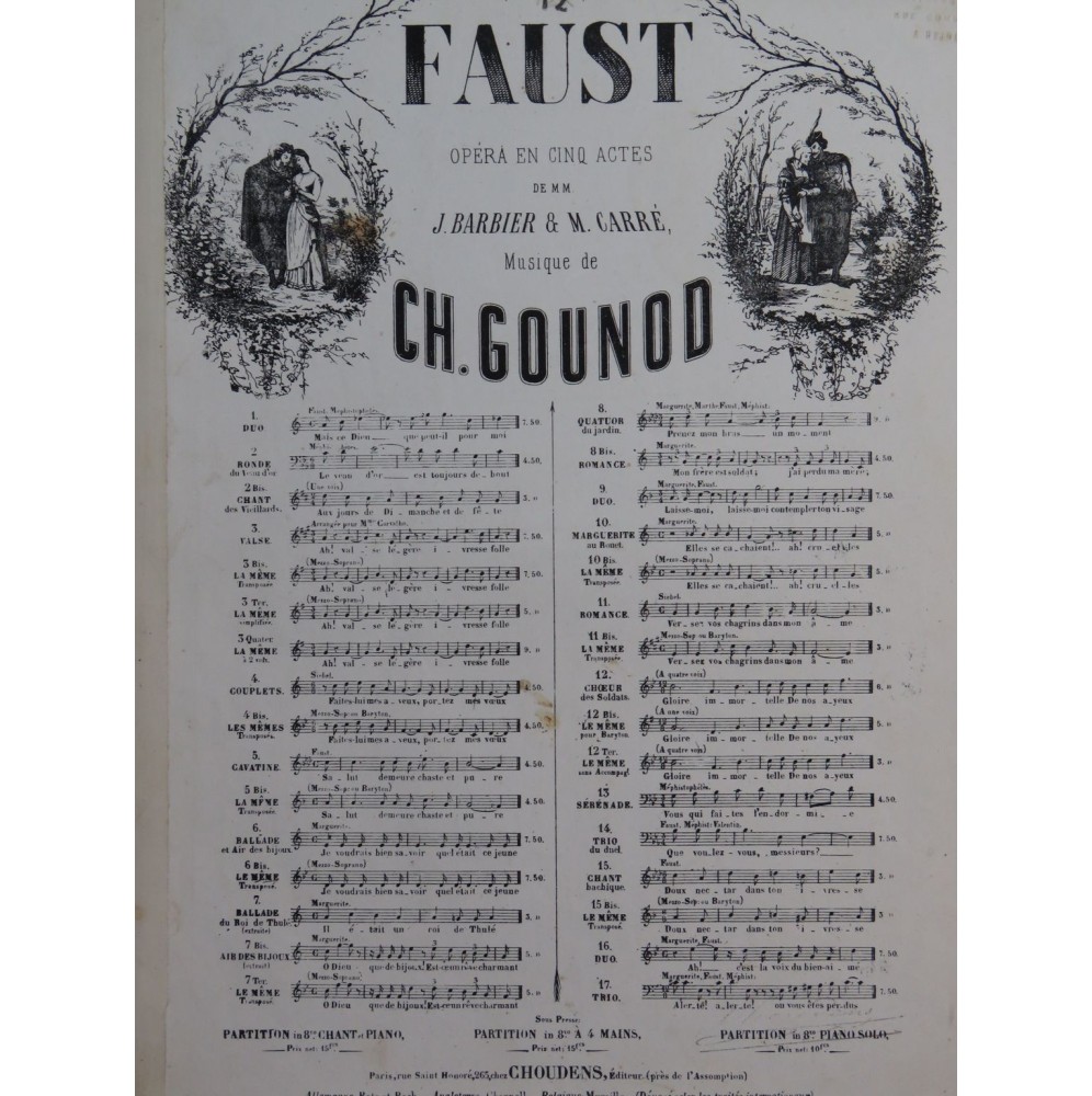 GOUNOD Charles Faust No 12 Choeur des Soldats Chant Piano ca1859