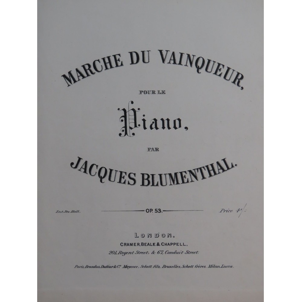 BLUMENTHAL Jacques Marche du Vainqueur Piano XIXe siècle