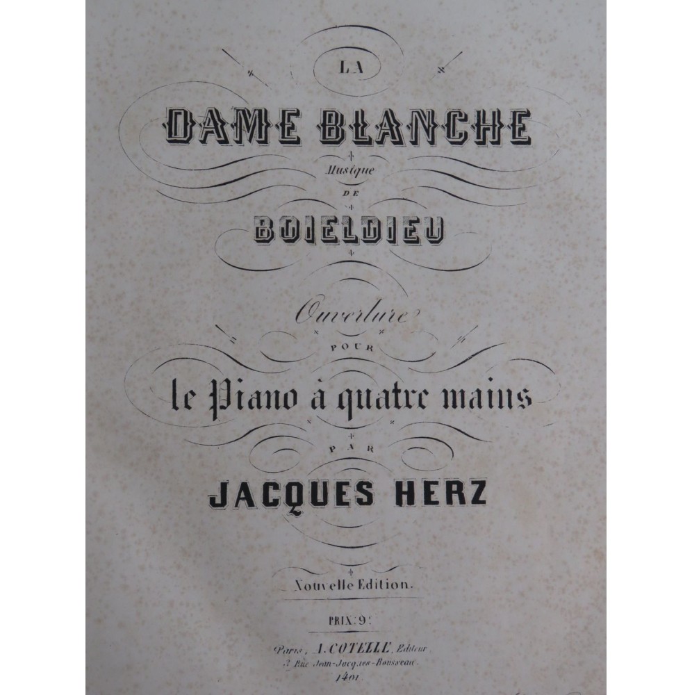 HERZ Jacques La Dame Blanche Boieldieu Ouverture Piano 4 mains ca1855