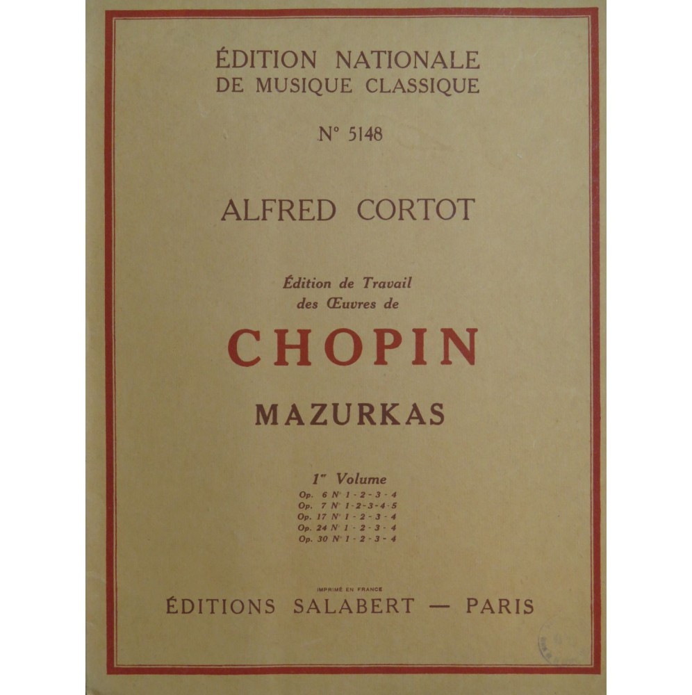 CHOPIN Frédéric Mazurkas Volume No 1 Alfred Cortot Piano 1943