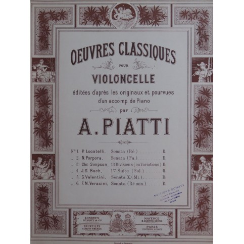 LOCATELLI Pietro Sonata en Ré Violoncelle Piano ca1895