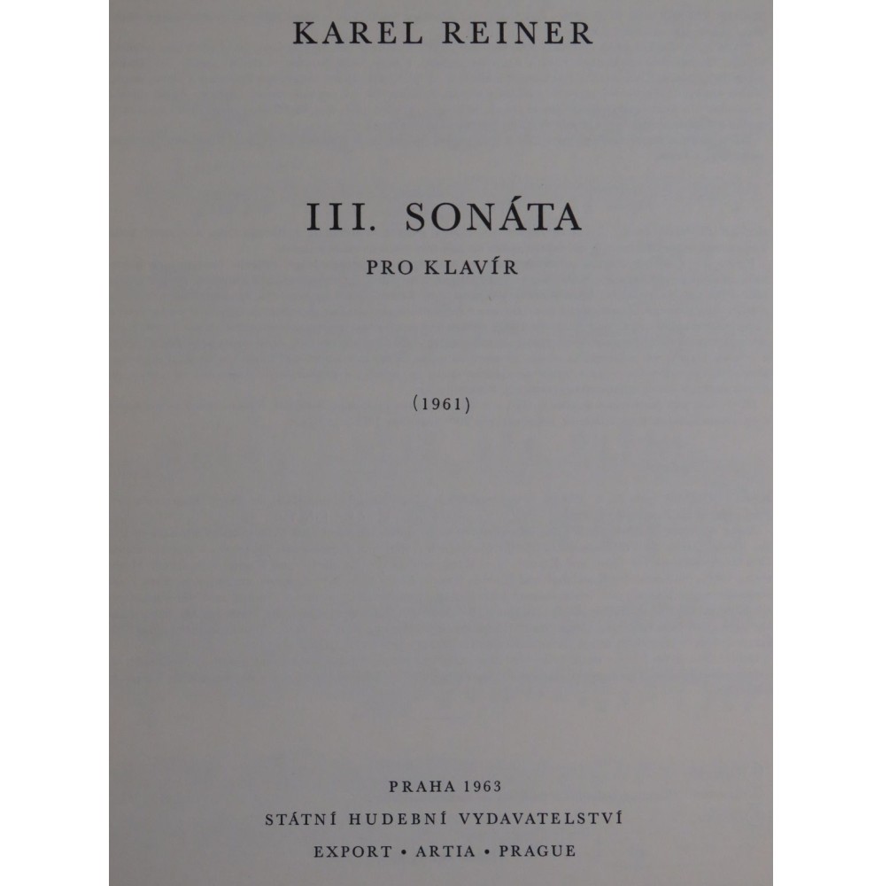 REINER Karel Sonata No 3 Piano 1963