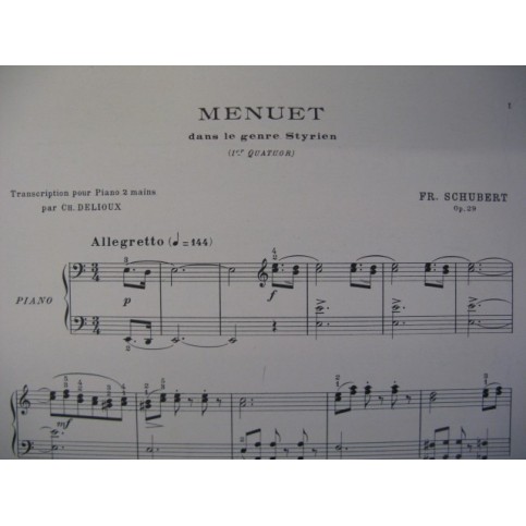 SCHUBERT Franz Menuet Styrien Piano