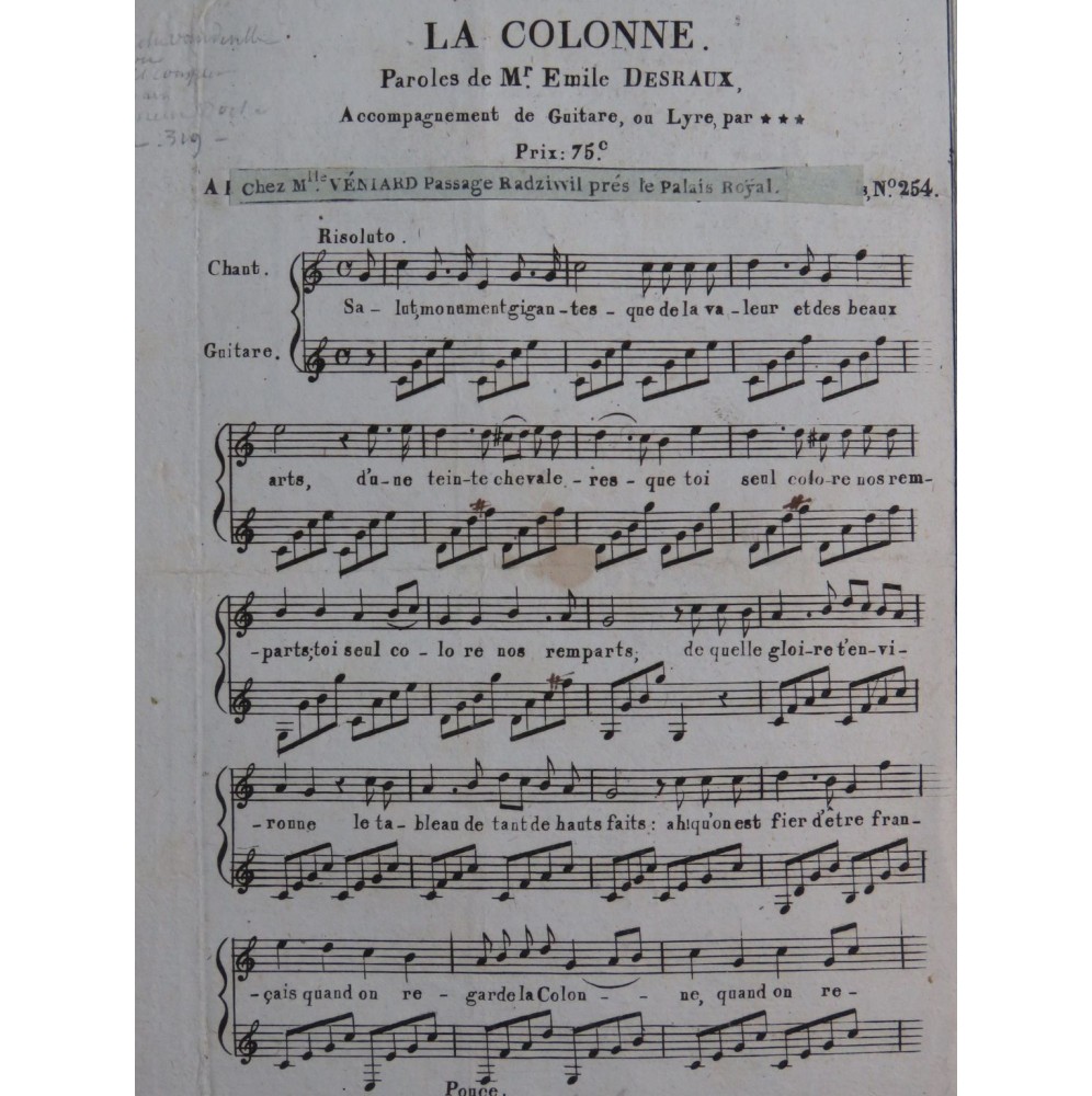 La Colonne Emile Desraux Chant Guitare ca1820