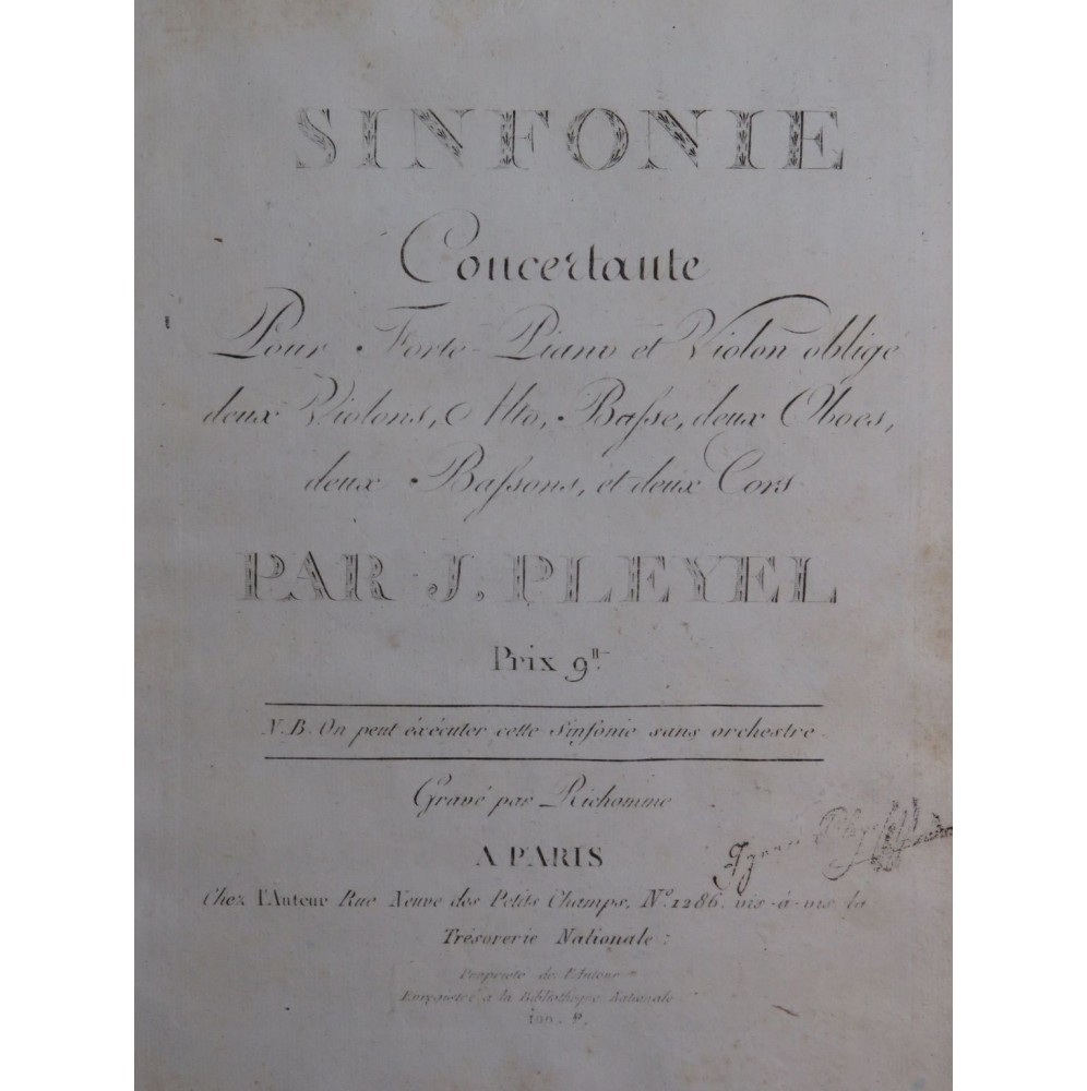 PLEYEL Ignace Symphonie Concertante op 57 Piano 1797