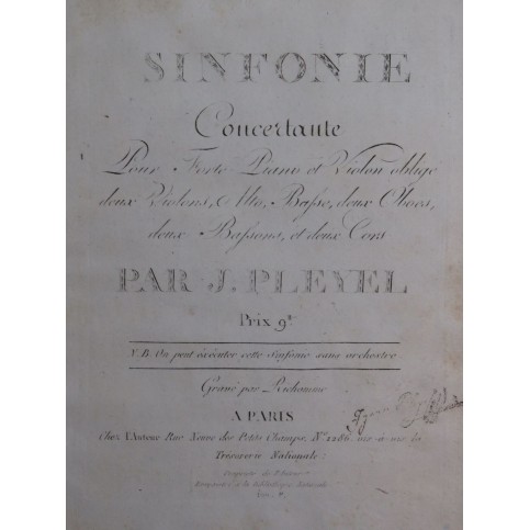 PLEYEL Ignace Symphonie Concertante op 57 Piano 1797