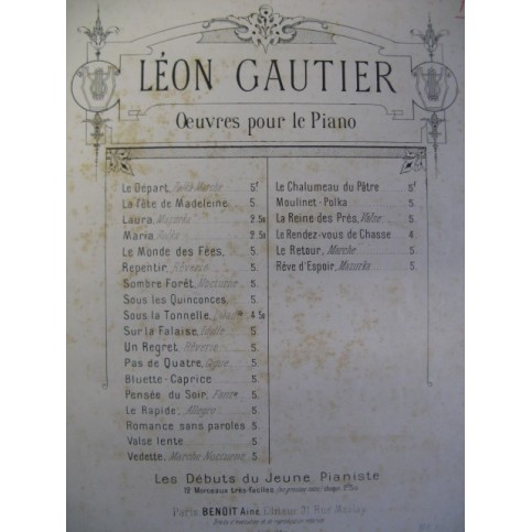 GAUTIER Léon Un Regret Piano XIXe
