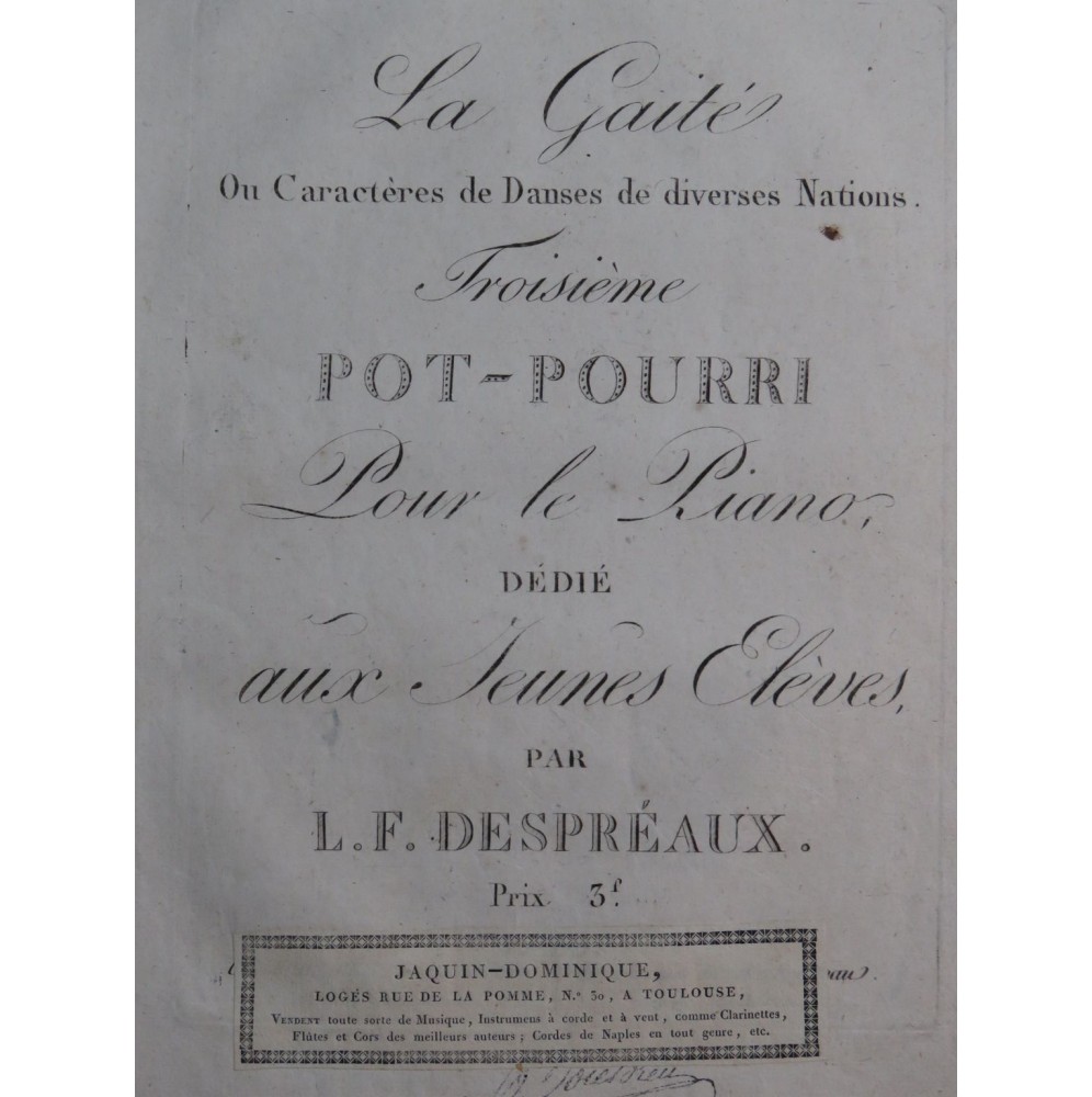 DESPRÉAUX L. F. La Gaité Pot-pourri No 3 Piano ca1820