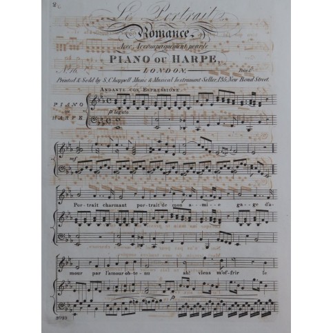 Le Portrait Romance Chant Piano ou Harpe ca1830