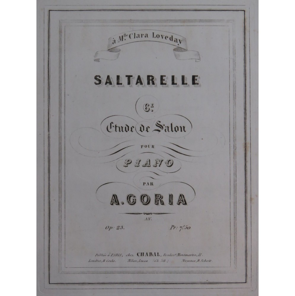 GORIA Alexandre Saltarelle op 23 Piano ca1850