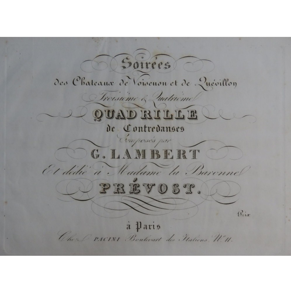 LAMBERT G. Quadrilles de Contredanses Piano ca1820