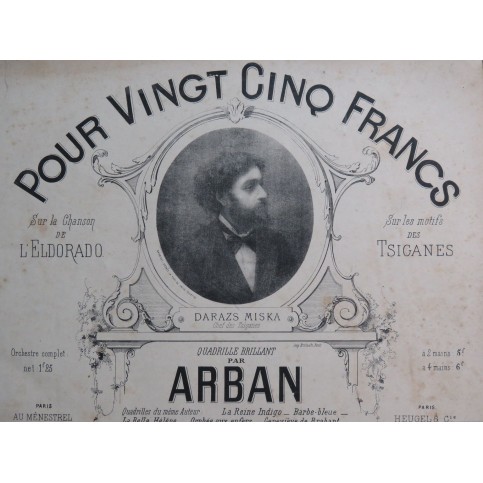 ARBAN Pour Vingt Cinq Francs Quadrille Tsigane Piano 1876