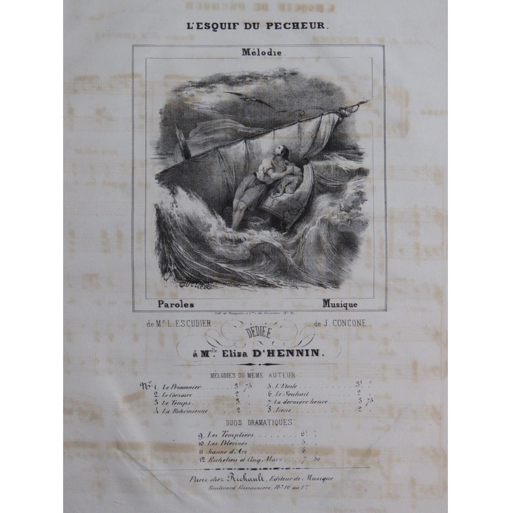 CONCONE Joseph L'Esquif du Pêcheur Chant Piano ca1840