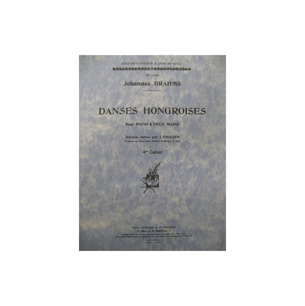 BRAHMS Johannes Danses Hongroises No 4 Piano 1950