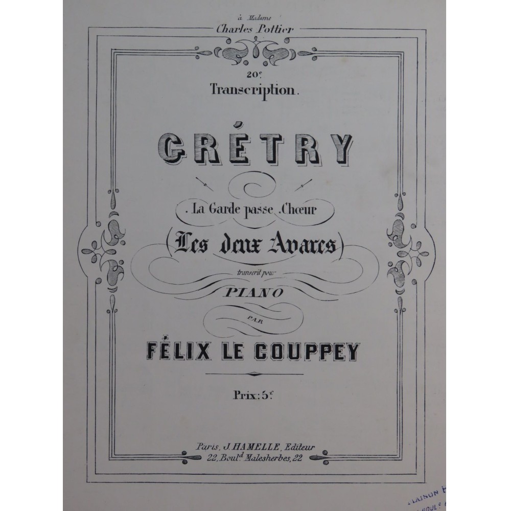 LE COUPPEY Félix Transcription No 20 Les Deux Avares Piano ca1885