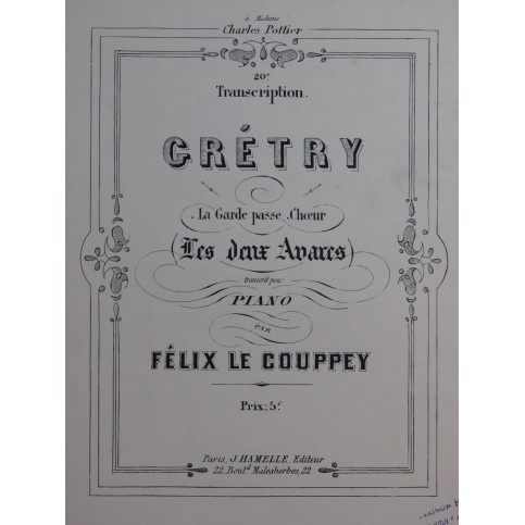 LE COUPPEY Félix Transcription No 20 Les Deux Avares Piano ca1885