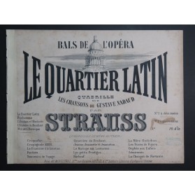 STRAUSS Le Quartier Latin Quadrille Piano ca1868