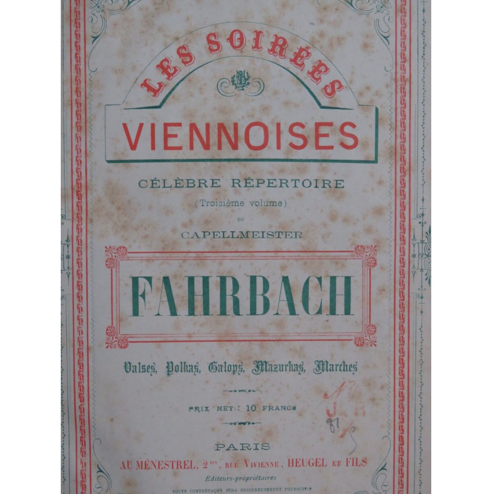 FAHRBACH Philippe Les Soirées Viennoises Danses Piano ca1890