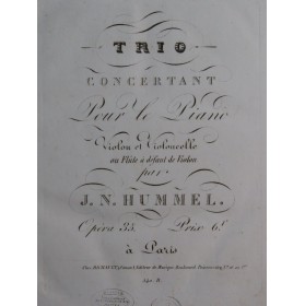 HUMMEL J. N. Trio op 35 Piano Violoncelle ca1820